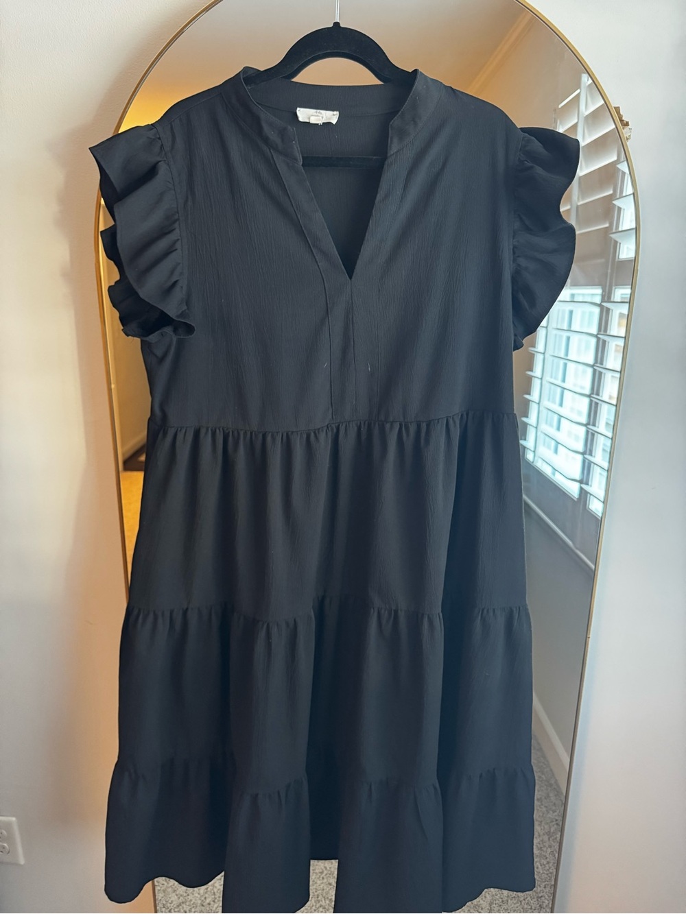 entro Black Ruffle Sleeve Tiered Mini Dress